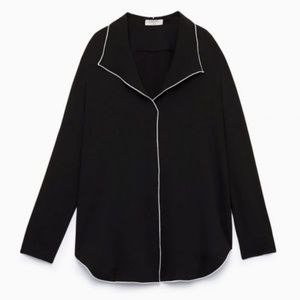 Aritzia Babaton Rena Blouse Black White Piping Womens Size S